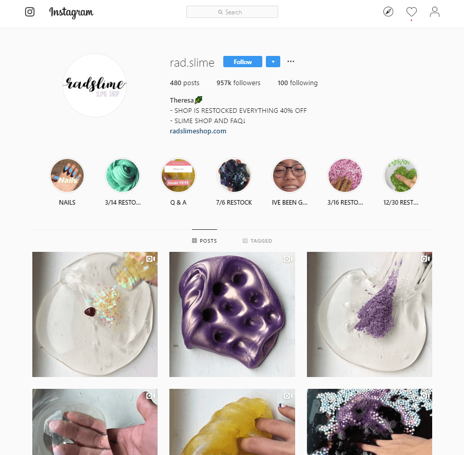 RadSlime Shop - Mit Instagram Geld verdienen - Beispiel