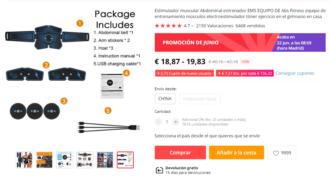 Ejemplo de producto dropshipping de Aliexpress